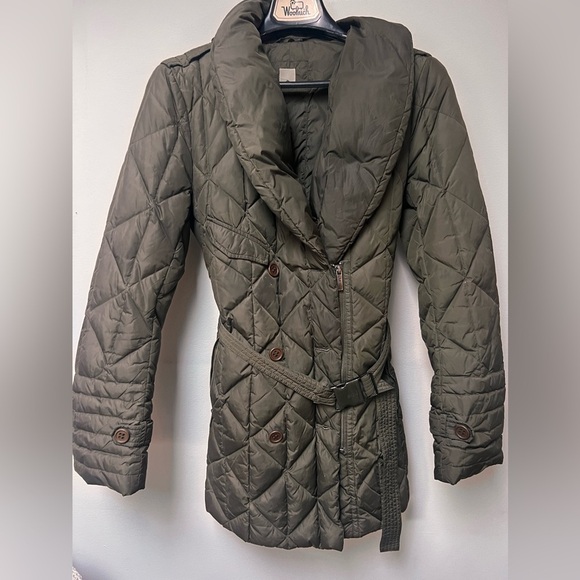Add Down Puffer green khaki belted Coat size small